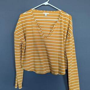 Striped Yellow V-Neck Women's Top